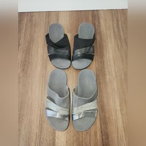 2 pairs of Clarks Women's Brio Surf Cloud Stepper Sandals: Pewter & Black Size 7
